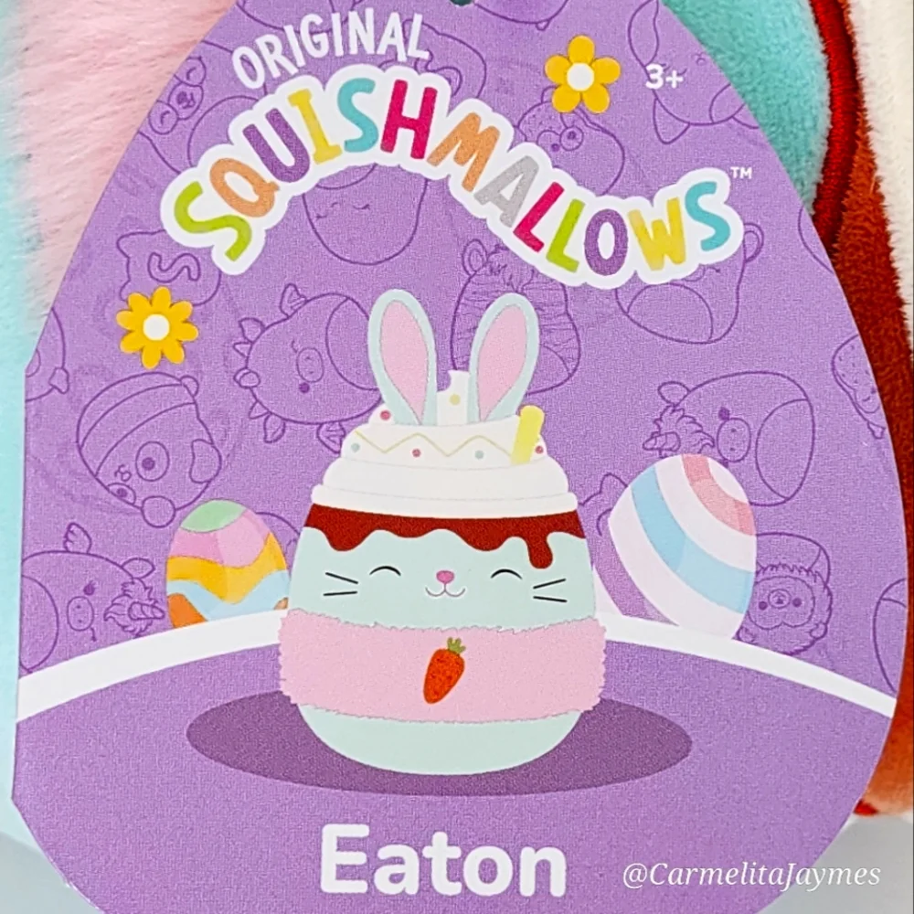 🐣 EATON 🐰🧁 Blue Bunny Milkshake Pink Fur Carrot Easter 2025 Squishmallow NWT - Picture 3 of 9
